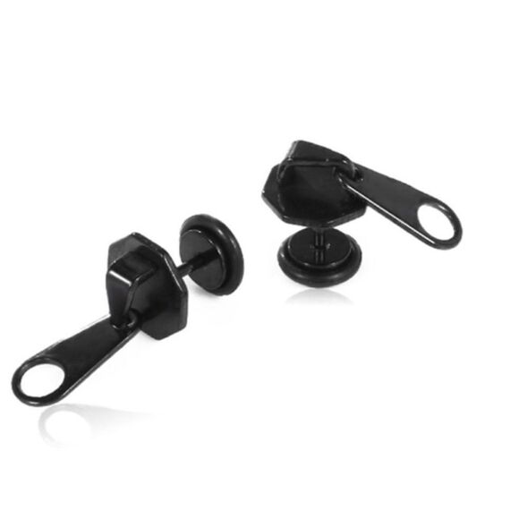 Alternative Black Pull Up Zipper Post Earrings NEW - Picture 3 of 4